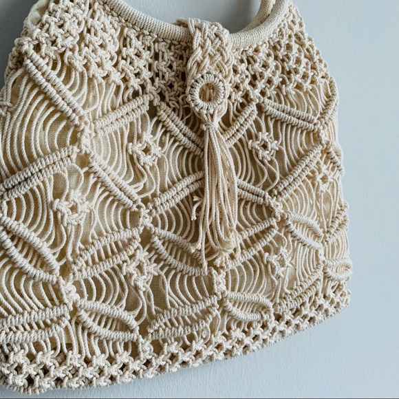 Bohemian Crochet knit Macrame round hanle handbag - Picture 4 of 7